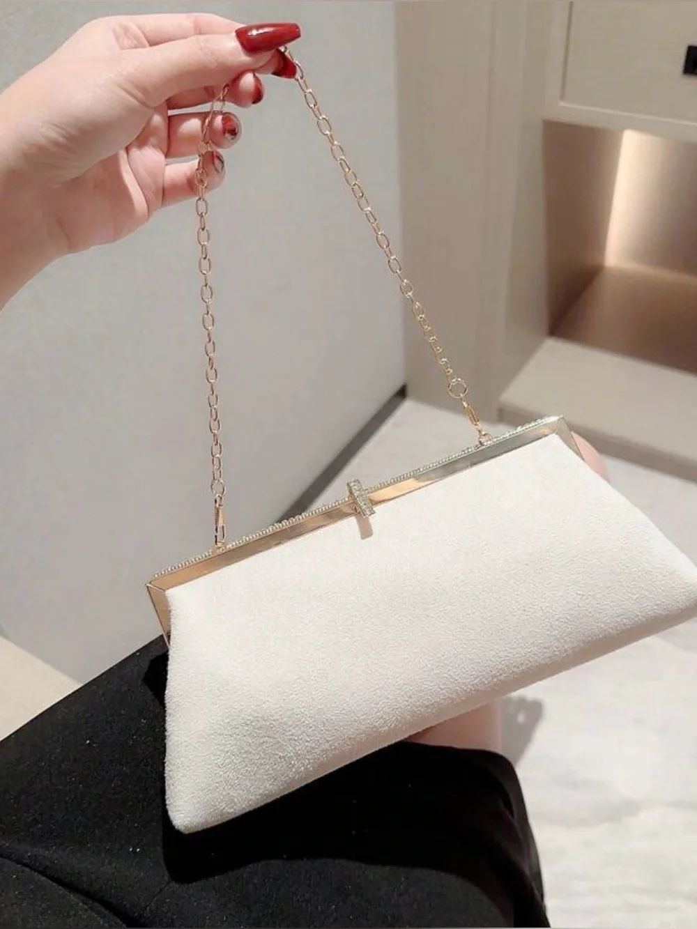 Elegant Cream Evening Clutch with Gold Accents